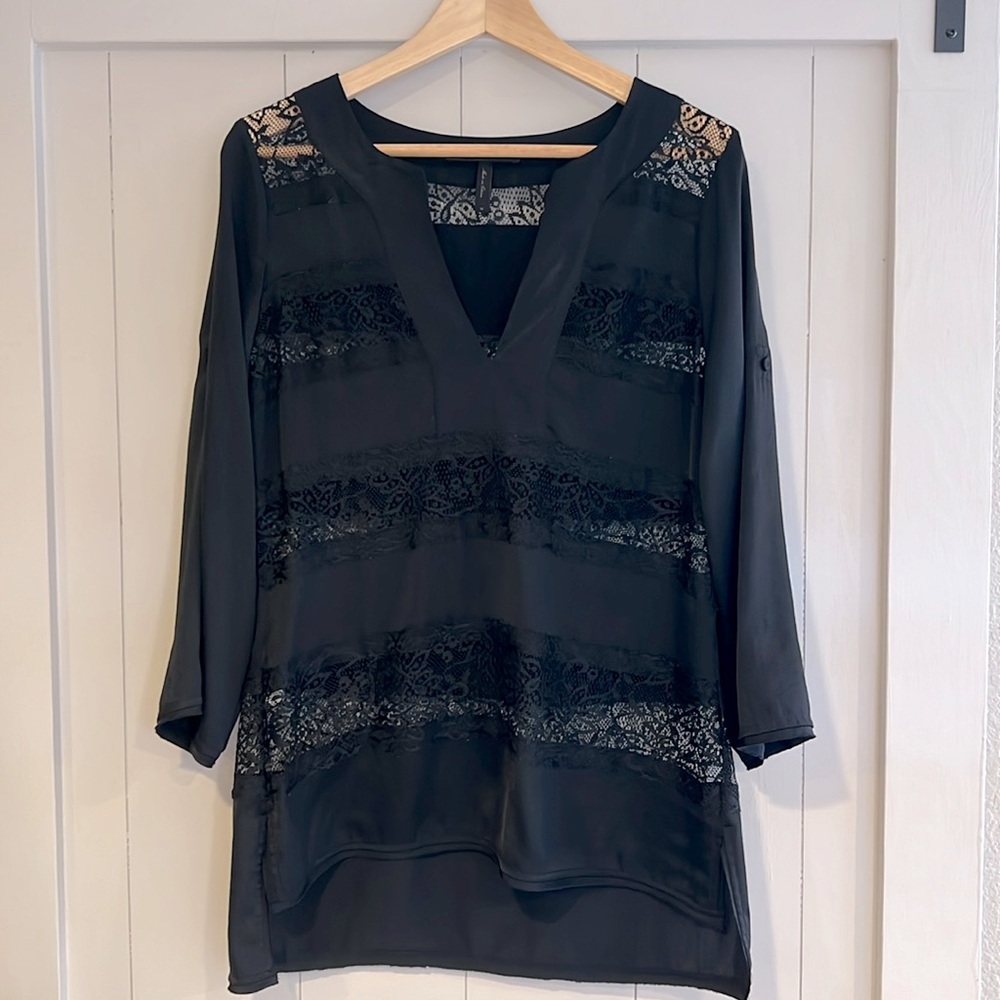 BCBG Maxazeria, black lace blouse, size M